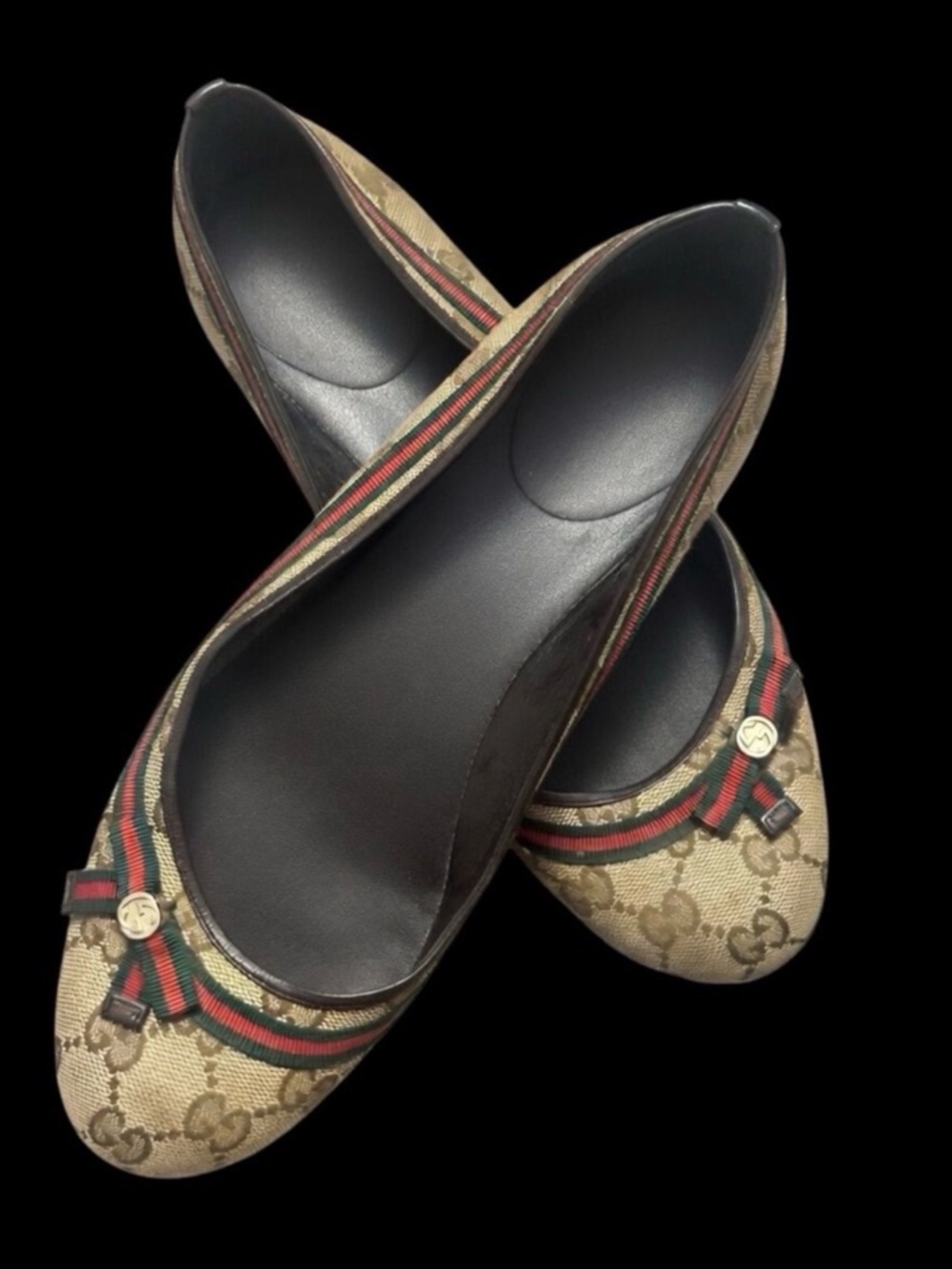 Gorgeous Rare Find  Gucci Beige & Rust Mayfair Web Bow Ballet Flat39 euro (8USA)